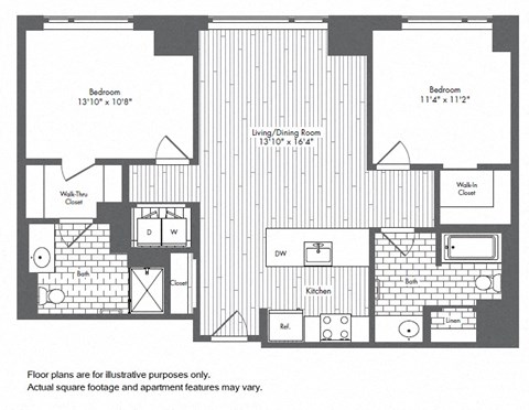 B1 2 Bed 2 Bath Floor Plan at Waterside Place by Windsor, Boston, 02210